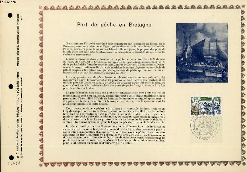 FEUILLET ARTISTIQUE PHILATELIQUE - PAC - 77 - 18 - PORT DE PECHE EN BRETAGNE