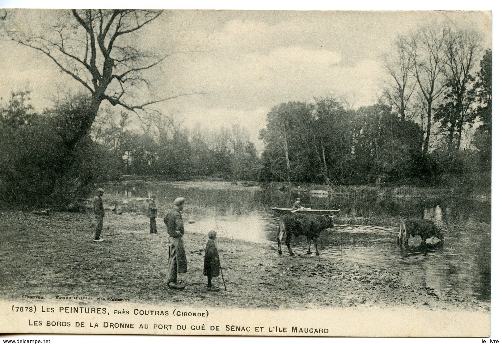 CPA 33 LES PEINTURES PRES COUTRAS. LES BORDS DE LA DRONNE AU PORT DU GUE DE SENAC ET L'ILE MAUGARD 1909