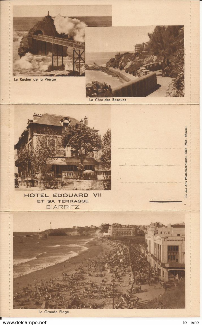 BIARRITZ 64 CARTE DEPLIANT PUBLICITAIRE HOTEL EDOUARD VII VERS 1930