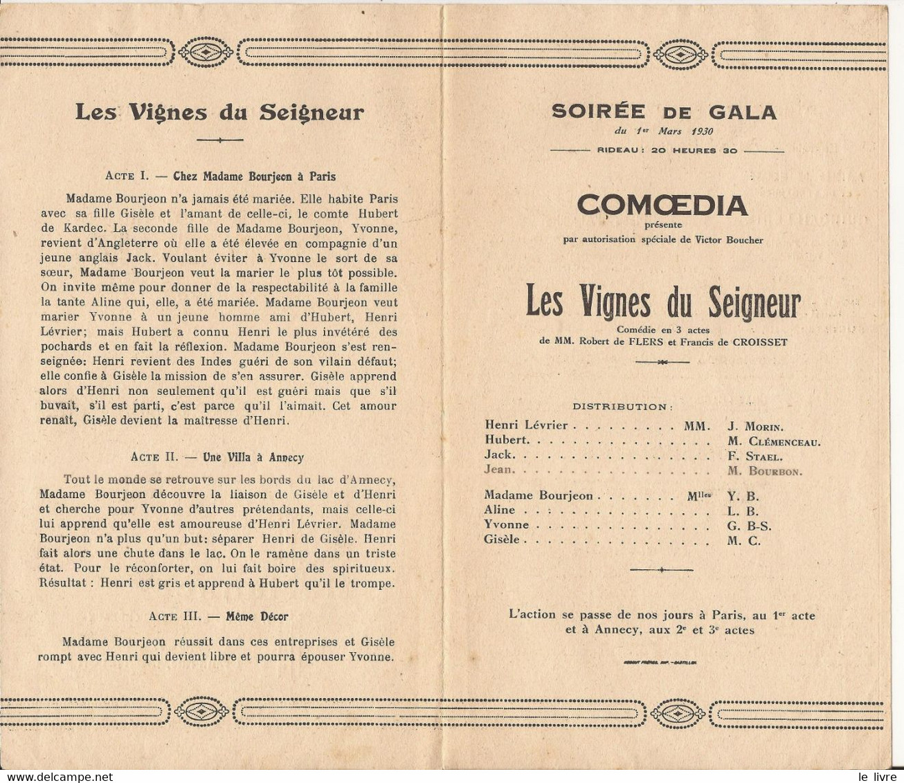 DOCUMENT CASTILLON DORDOGNE PLAQUETTE PROGRAMME SOCIETE ARTISTIQUE COMOEDIA 1930 PUBLICITES
