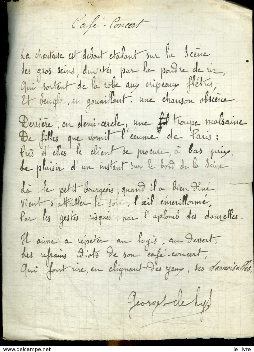 GEORGES DE LYS. POEME SUR FEUILLE DE CAHIER 