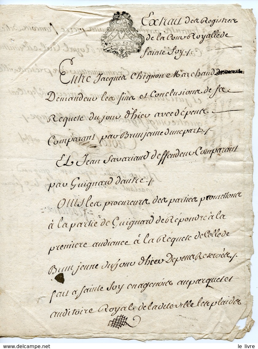 FISCAL. GENERALITE DE BORDEAUX. EXTRAIT DES REGISTRES DE LA COUR ROYALE DE SAINTE-FOY 1780