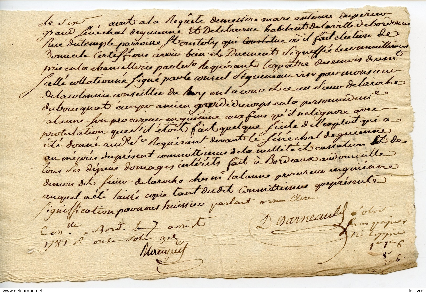 FISCAL GENERALITE BORDEAUX SENECHAL DE GUYENNE 1781. PETIT DOCUMENT ST CHRISTOLY SIEUR DELAROCHE DUBOUSQUAT