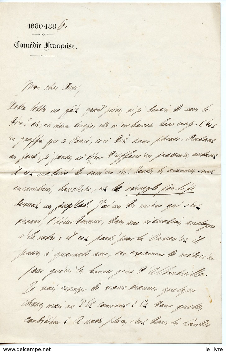 ROMANCIER DRAMATURGE CRITIQUE FRANCAIS JULES CLARETIE LIMOGES 1840-PARIS 1913. LAS 1886 EN-TTE LA COMEDIE FRANCAISE