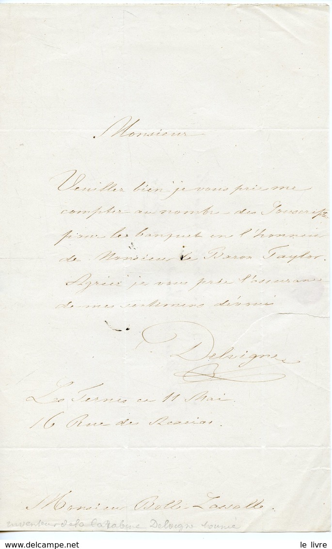 HENRI-GUSTAVE DELVIGNE MILITAIRE INVENTEUR DE LA CARABINE DELVIGNE.(HAMBOURG 1800-TOULON 1876). LAS BANQUET TAYLOR