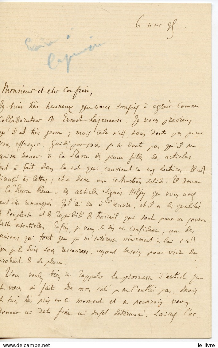 JOURNALISTE CRITIQUE LITTERAIRE RENE DOUMIC (PARIS 1860-1937) LAS 1895