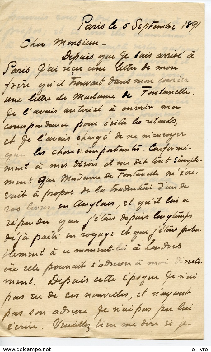 INGENIEUR DIPLOMATE POETE AMERICAIN ARTHUR SHERBURNE HARDY (ANDOVER 1847-WOODSTOCK 1930). LAS DE PARIS HOTEL CHATHAM