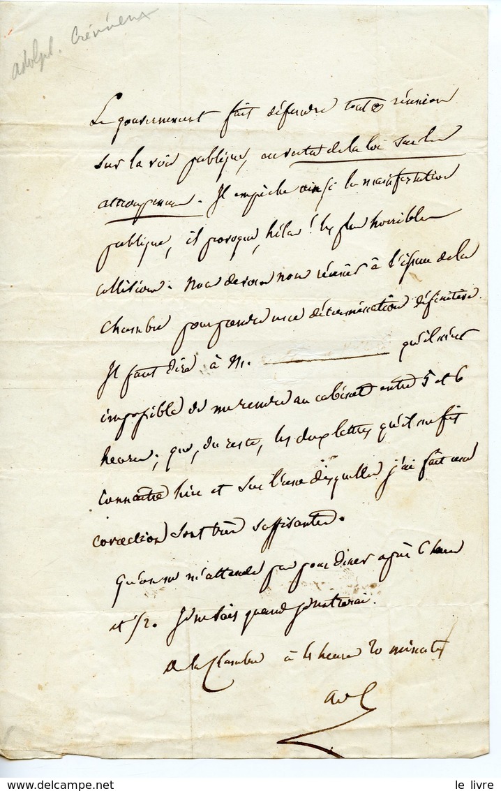 AVOCAT ISRAELITE FRANC-MACON ADOLPHE CREMIEUX (NMES 1796-PARIS 1880) LAS 