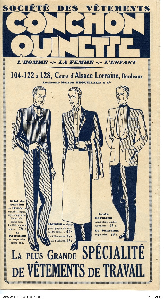 DEPLIANT VETEMENTS DE TRAVAIL CONCHON-QUINETTE A BORDEAUX 1930