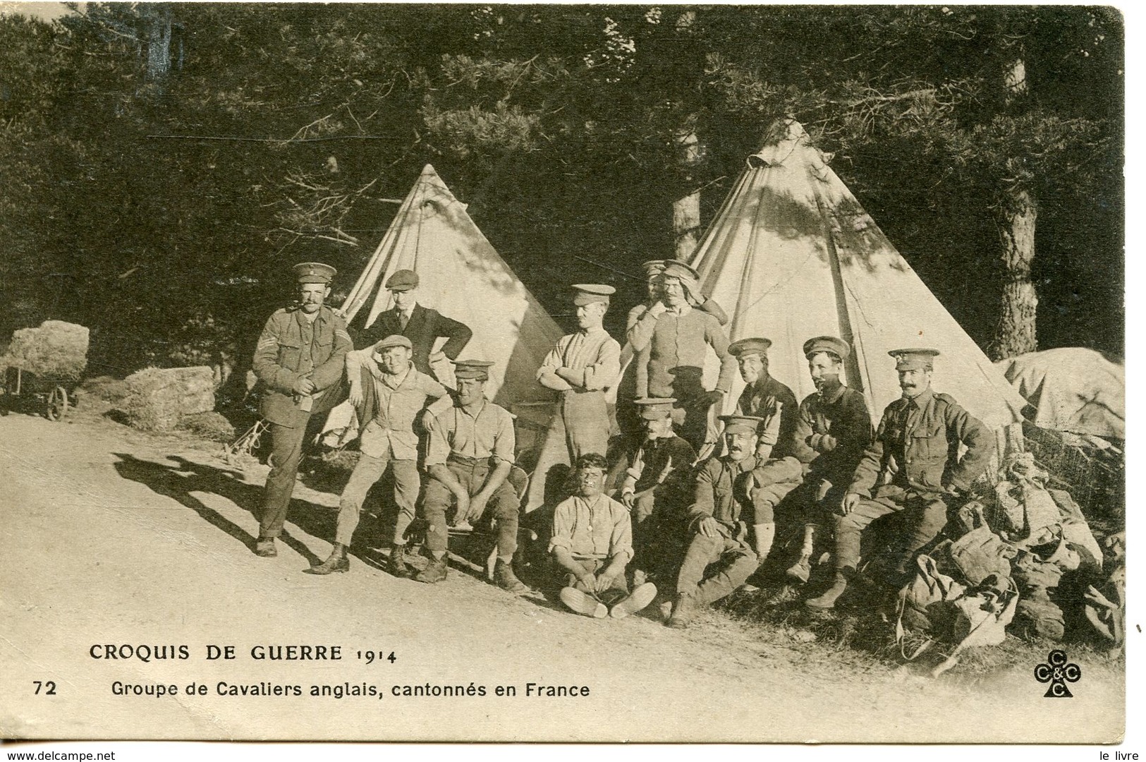 CPA CROQUIS DE GUERRE. GROUPE DE CAVALIERS ANGLAIS CANTONNES EN FRANCE