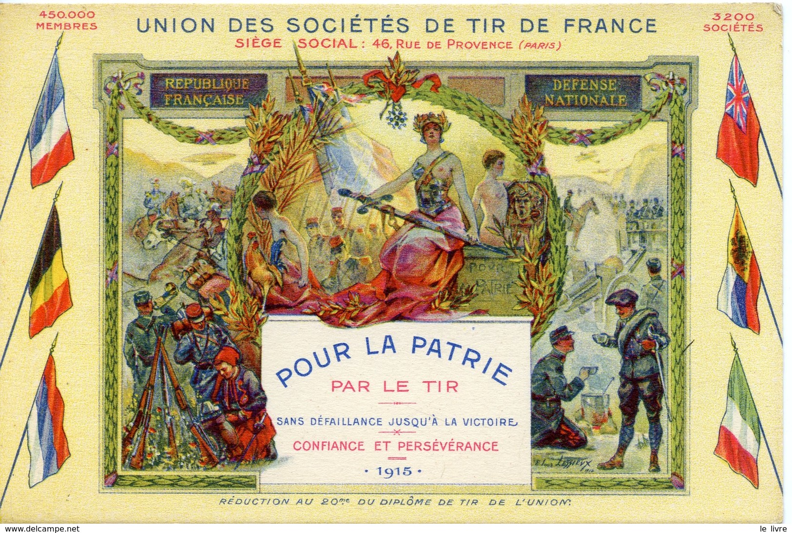 CPA MILITARIA ILLUSTRATEUR. UNION DES SOCIETES DE TIR DE FRANCE 1915