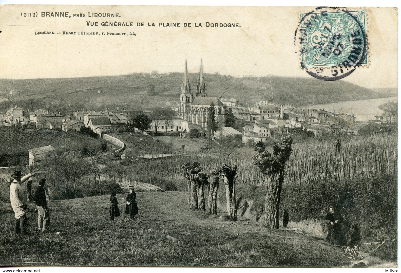 CPA 33 BRANNE PRES LIBOURNE. CARTE LEGEREMENT DEDOUBLEE. VUE GENERALE DE LA PLAINE DE LA DORDOGNE 1907
