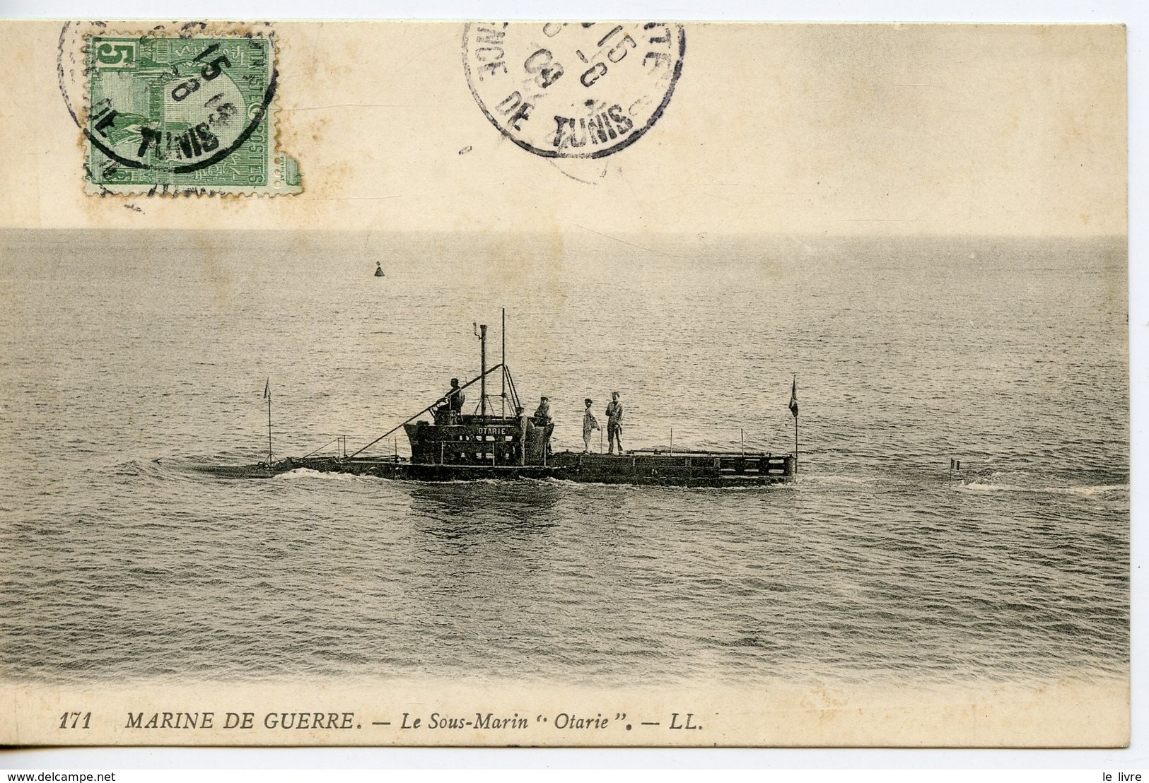 CPA TUNISIE. CARTE DEDOUBLEE. MARINE DE GUERRE. LE SOUS-MARIN 