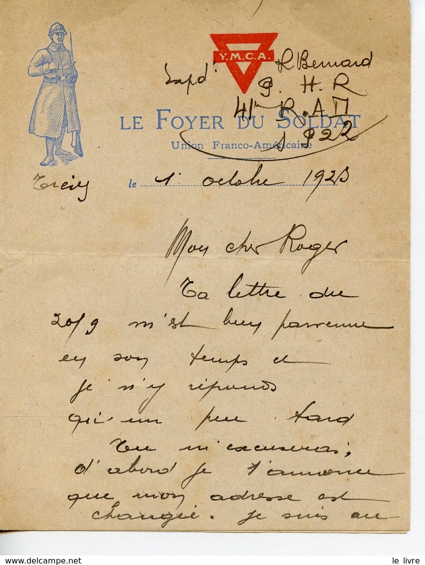 PETITE LETTRE LE FOYER DU SOLDAT 1925 UNION FRANCO-AMERICAINE Y.M.C.A.