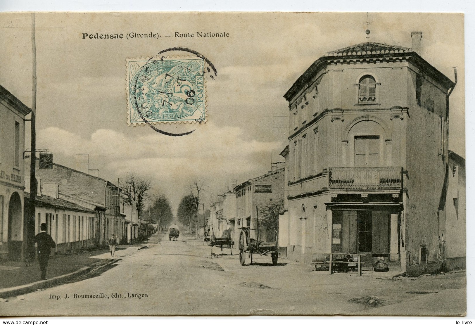 CPA 33 PODENSAC. CARTE ENTIEREMENT DEDOUBLEE. ROUTE NATIONALE 1906