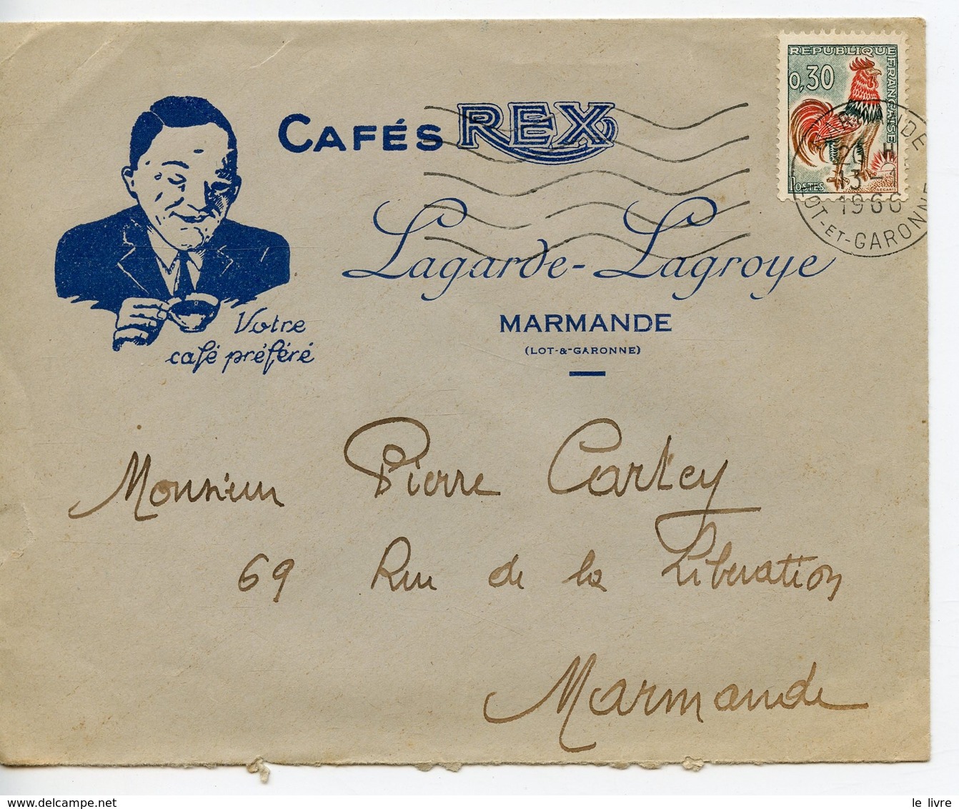 ENVELOPPE 1966 CAFE REX LAGARDE-LAGROYE A MARMANDE