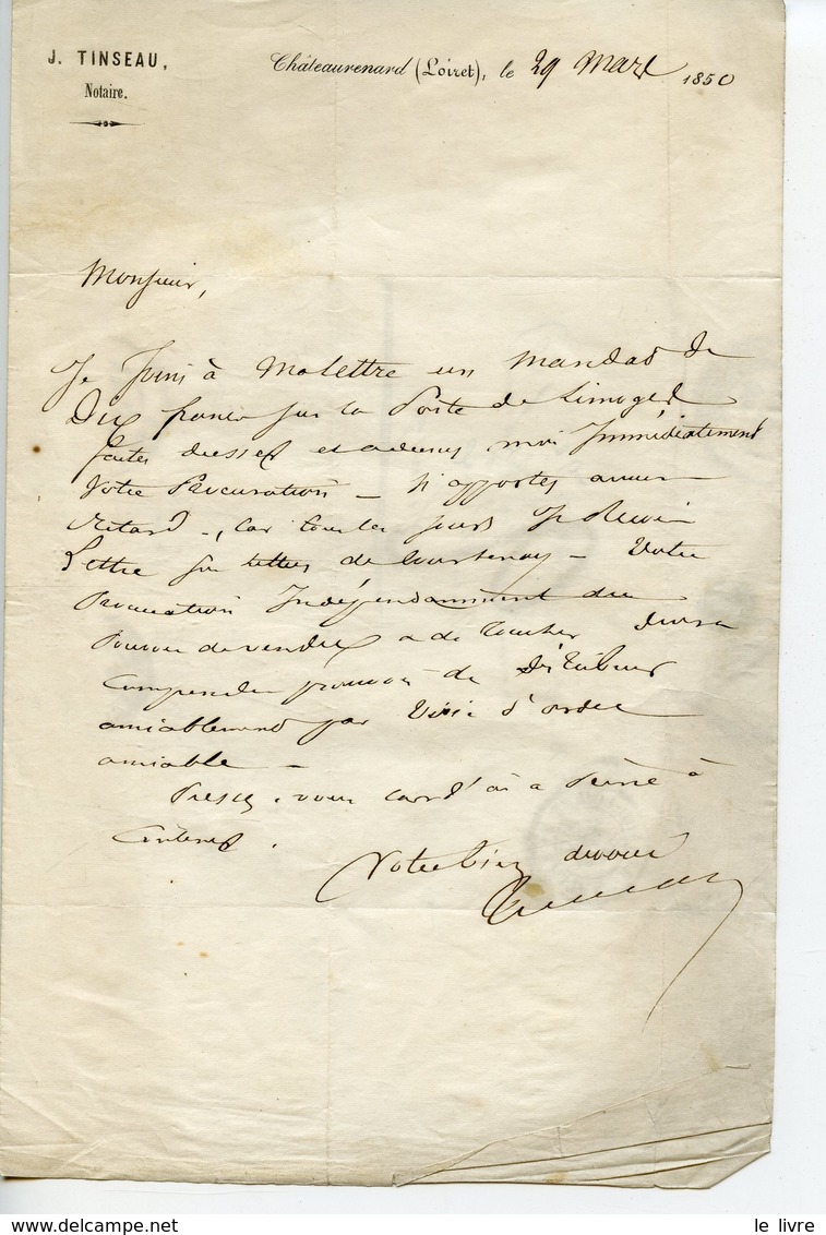 LETTRE CHATEAU-RENARD 1850 LIMOGES CACHETS