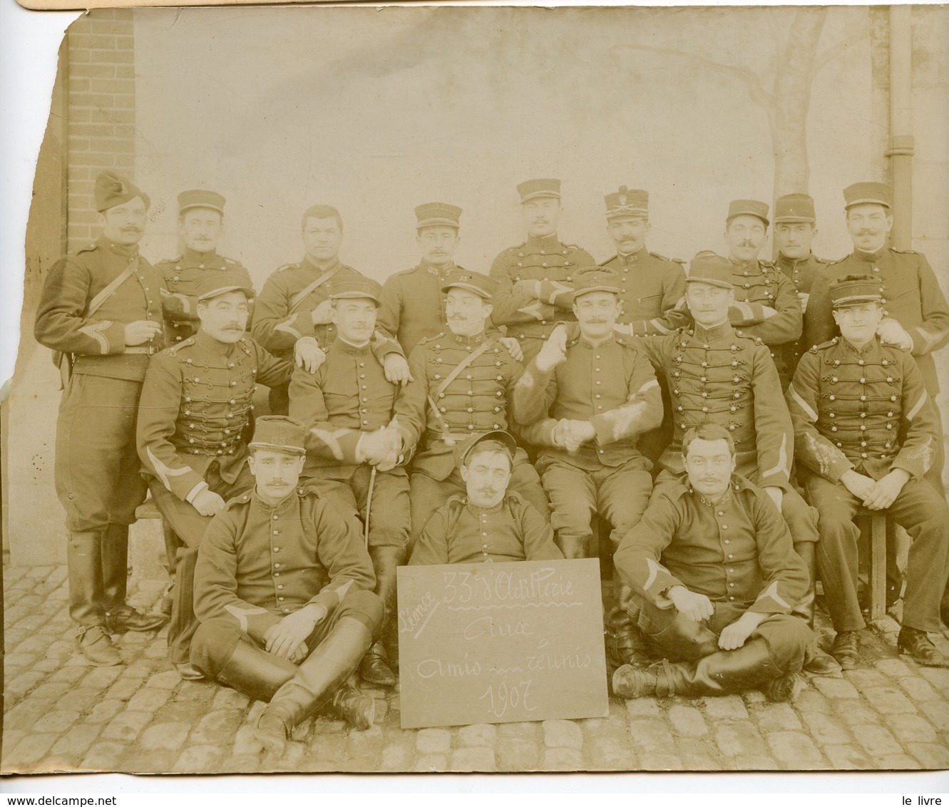 PHOTOGRAPHIE ORIGINALE GROUPE DE MILITAIRES 33 D'ARTILLERIE 1907 (ANGERS, TOURS ?)