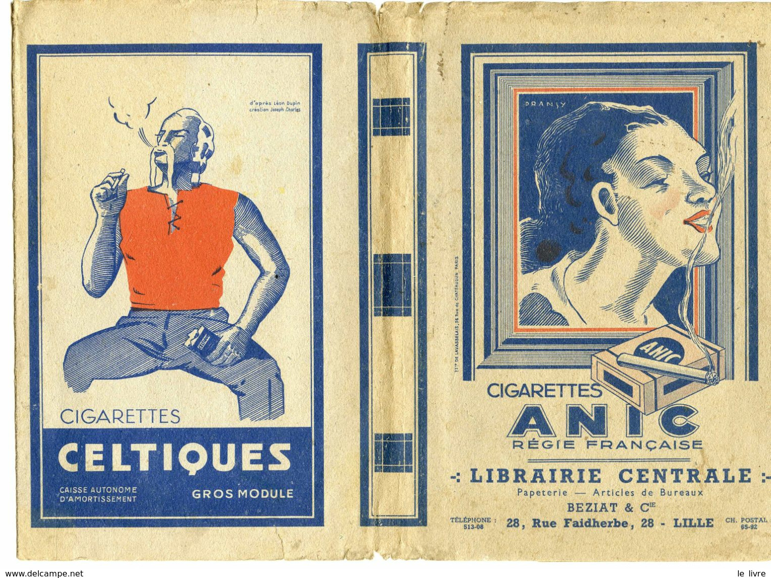 PROTEGE-LIVRE AVEC PUBLICITES CIGARETTES ANIC WEEK-END BALTO CELTIQUES LIBRAIRIE CENTRALE LILLE