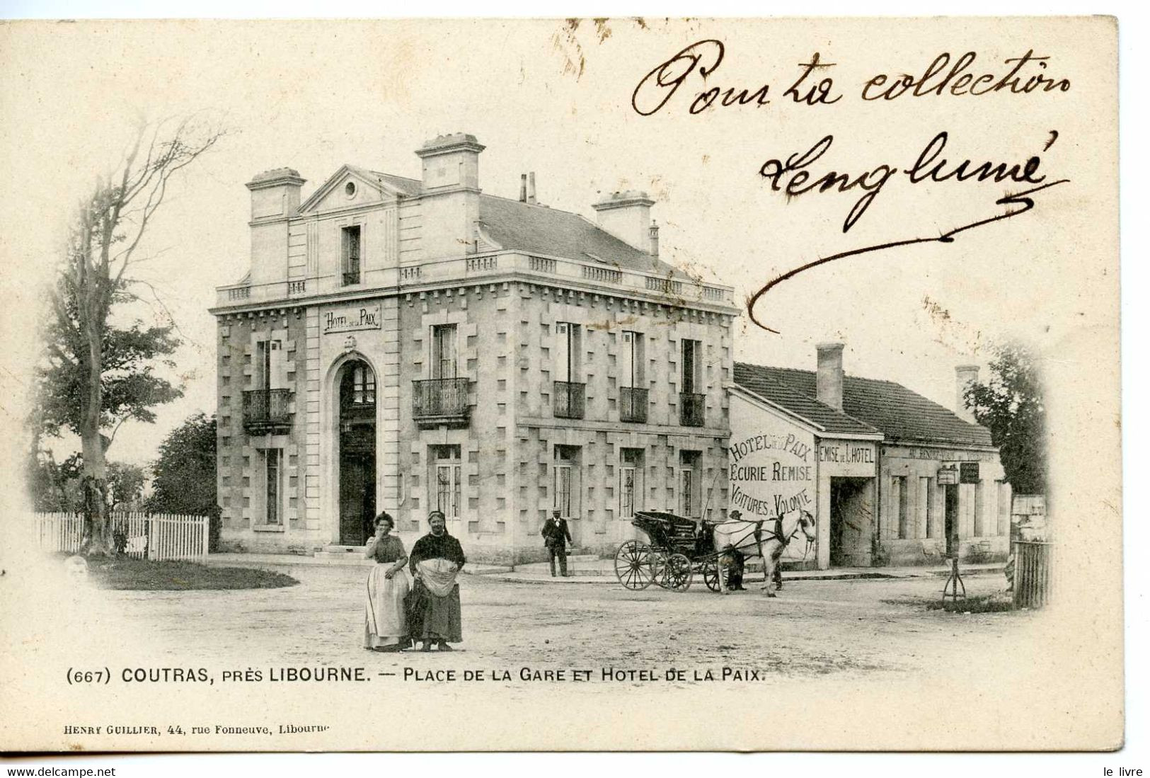 CPA 33 COUTRAS. PRES LIBOURNE. PLACE DE LA GARE ET HOTEL DE LA PAIX 1902