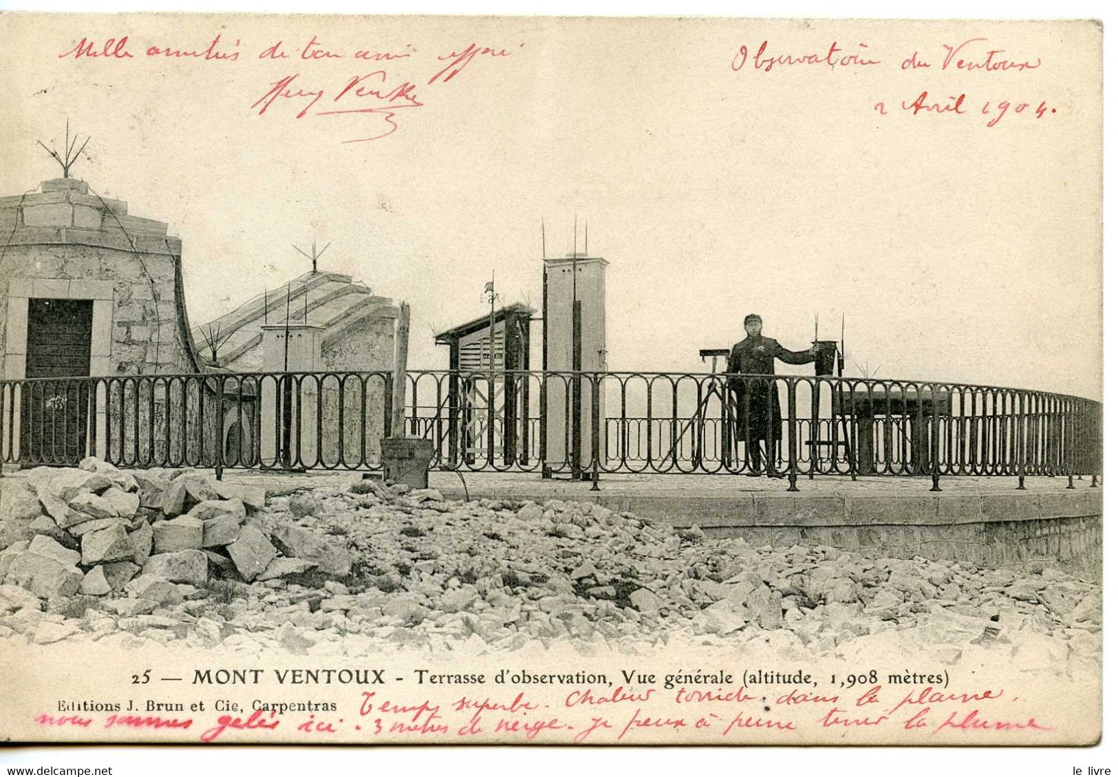 CPA 84 MONT VENTOUX. TERRASSE D'OBSERVATION VUE GENERALE 1904 CACHET OBSERVATOIRE METEOROLOGIQUE