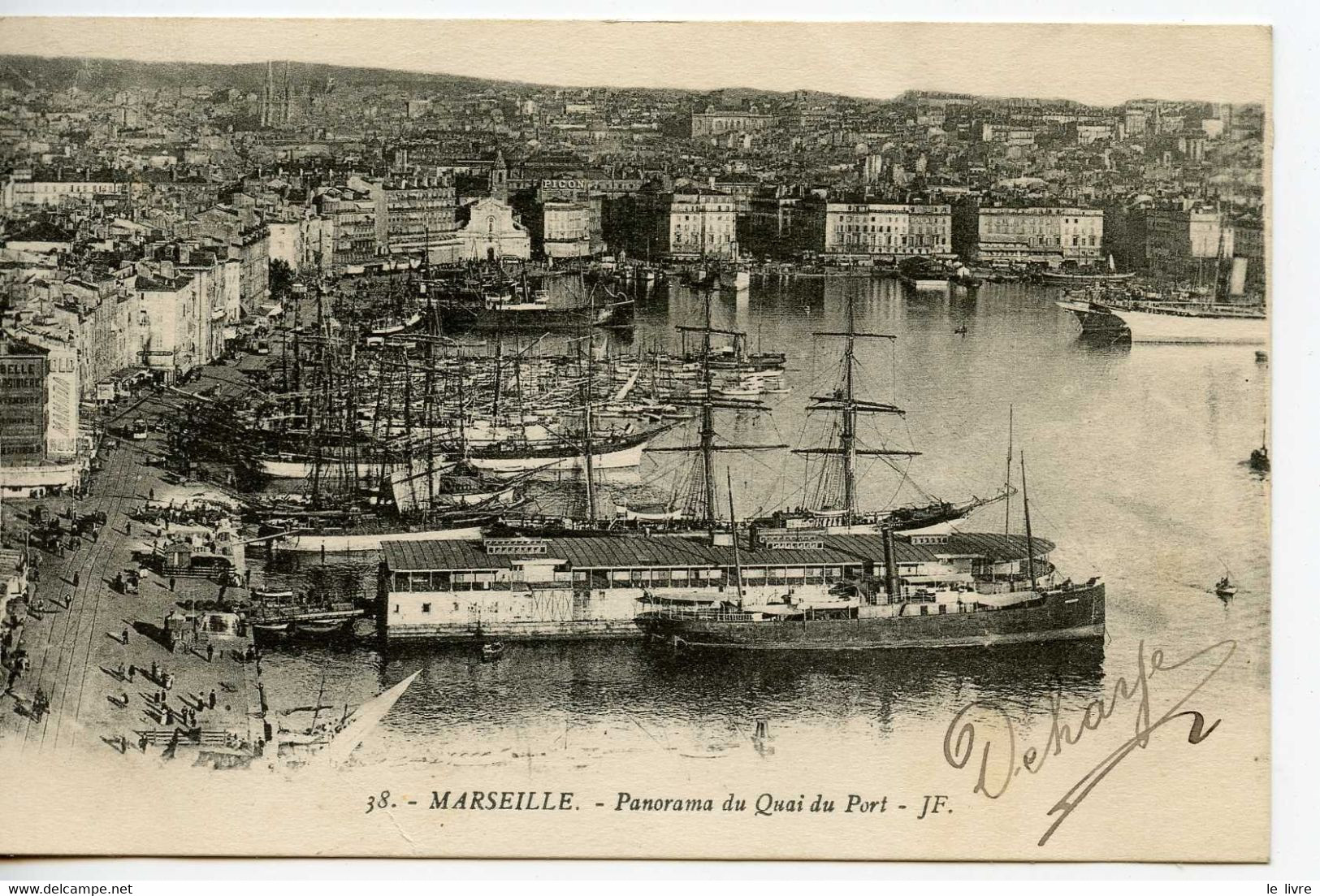 CPA 13 MARSEILLE. PANORAMA DU QUAI DU PORT. ECRIT PAR SOLDAT DU 22 COLONIAL