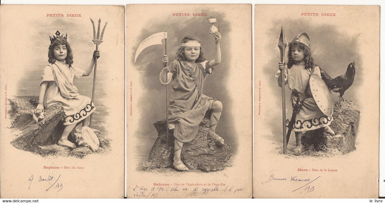 LOT DE 3 CPA SERIE DES PETITS DIEUX. 1903 MARS NEPTUNE SATURNE