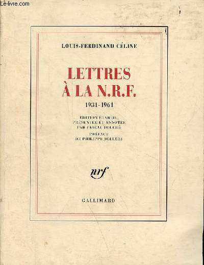 Lettres  la N.R.F. 1931-1961.