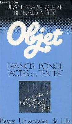 Francis Ponge actes ou textes - Collection 