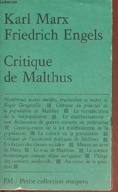 Critique de Malthus - Petite collection maspero n210.