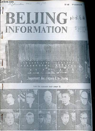 Beijing Information n48 1er dcembre 1980 (photocopie) - Ouverture du procs des cliques Lin Jiang - acte d'accusation .