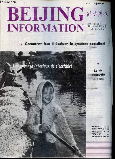 Beijing Information n3 19 janvier 1981 - Un nouvel incident  la frontire thai-kampuchane - etats-unis l'conomie en souffrance - rtrospective 1980 la situation en amrique latine - la dynamique du systme socialiste ...