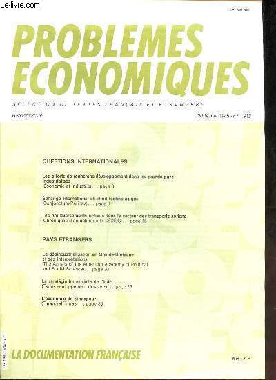 Problemes economiques n1912 20 fvrier 1985 - Les efforts de recherche-dveloppement dans les grands pays industrialiss - change international et effort technologique - les bouleversements actuels dans le secteur des transports ariens ...