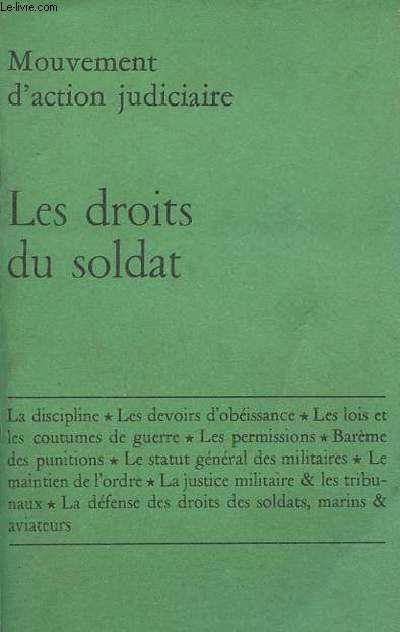 Les droits du soldat - Statut, discipline et justice militaire - Petite collection maspero n139.