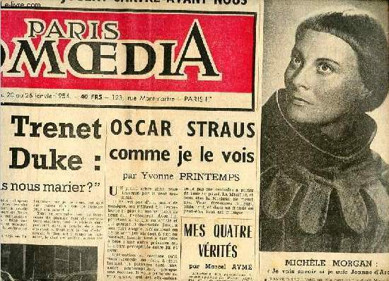 Paris Comoedia n51 3e anne du 20 au 26 janv.1954 - Charles Trenet  Doris Duke : quand allons nous nous marier ? - Oscar Straus comme je le vois par Yvonne Printemps - mes quatre vrits par Marcel Aym - paroles non doublees par Pierre Laroche ...