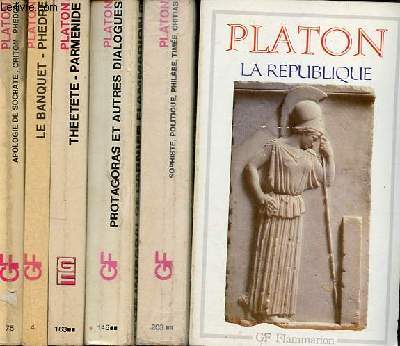 Lot de 6 livres de poche de Platon : La Republique + Sophiste politique philbre time critias + Protagoras euthydme gorgias mnexne mnon cratyle + Thtte parmnide + le banque phdre + apologie de socrate criton phedon.