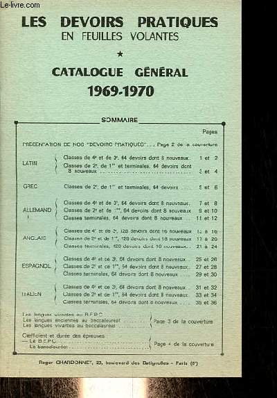 Les devoirs pratiques en feuilles volantes - Catalogue gnral 1969-1970.