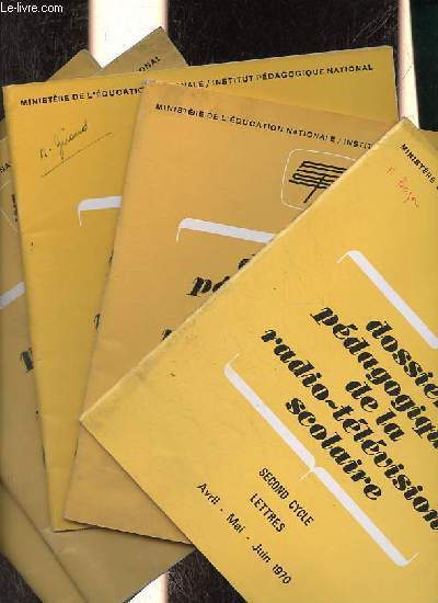 Dossiers pdagogiques de la radio-tlvision soclaire - Lot de 5 fascicules : Lettres theatre cinma oct.nov.dc 1968 + second cycle janv.fv.mars 1969 + avril.mai.juin 1969 + oct.nov.dc 1969 + lettres second cycle avril .mai.juin 1970.