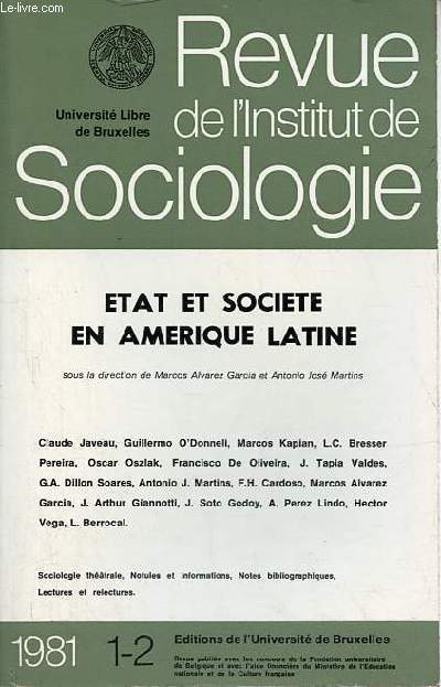 Revue de l'Institut de Sociologie n1-2 1981 - Etat et socit en Amrique Latine.