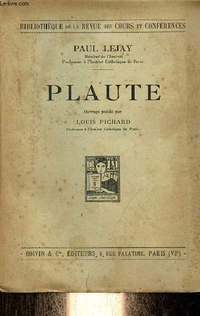Plaute - Collection bibliothque de la revue des cours et confrences.