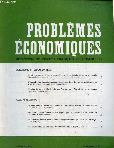Problmes conomiques n1644 24 oct.1979 - Questions internationales - le dveloppement des technologies intermdiaires dans le monde - l'accueil des investissements trangers dans les pays asiatiques en voie de dveloppement etc.