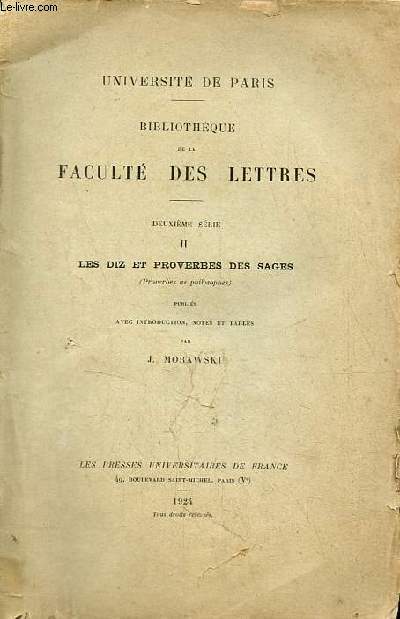 Universit de Paris - Bibliothque de la facult des lettres - Deuxime srie II les diz et proverbes des sages (proverbes as philosophes).
