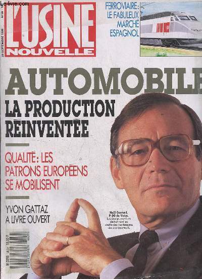 L'Usine Nouvelle n39 29 septembre 1988 - L'automobile rinvente la production - ferroviaire : le fabuleux march espagnol - la nouvelle image d'Aka - appel rectifie le tir - quilibre prcaire pour Data General - Alkan : les ambitions de Claude Moreau..