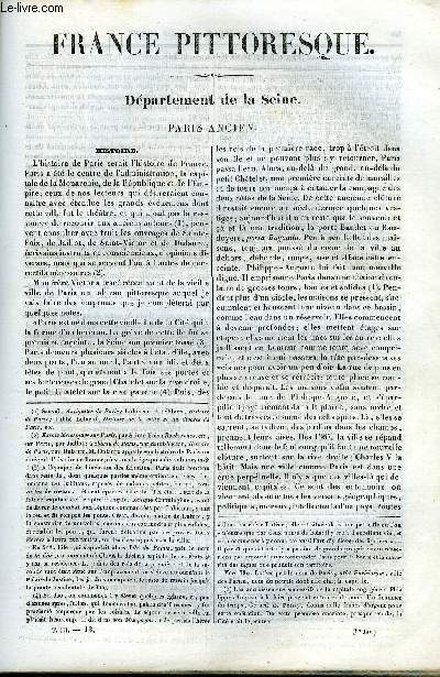 FRANCE PITTORESQUE TOME 3 - LIVRAISON N13 - DEPARTEMENT DE LA SEINE - PARIS ANCIEN