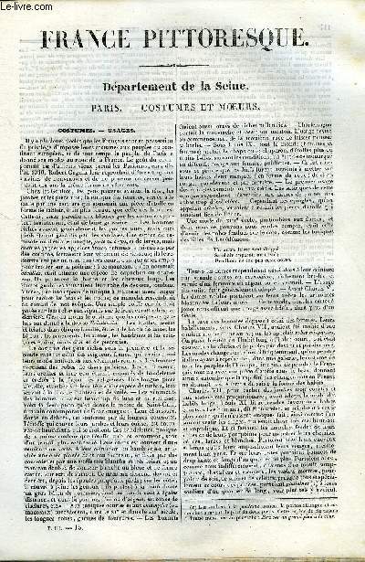 FRANCE PITTORESQUE TOME 3 - LIVRAISON N15 - DEPARTEMENT DE LA SEINE - PARIS, COSTUMES ET MOEURS