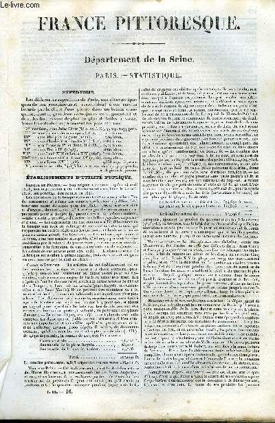 FRANCE PITTORESQUE TOME 3 - LIVRAISON N16 - DEPARTEMENT DE LA SEINE - PARIS, STATISTIQUE