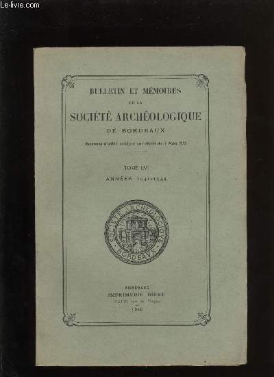 Socit archologique de Bordeaux - Tome LVI