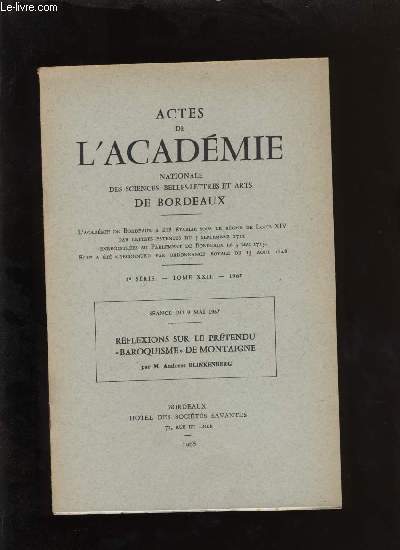 Actes de l'acadmie nationale des sciences, belles-lettres et arts de Bordeaux. Rflexions sur le prtendu 