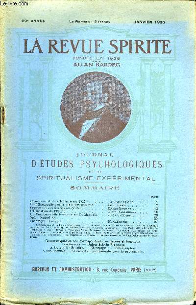 REVUE SPIRITE - JOURNAL D'ETUDES PSYCHOLOGIQUES