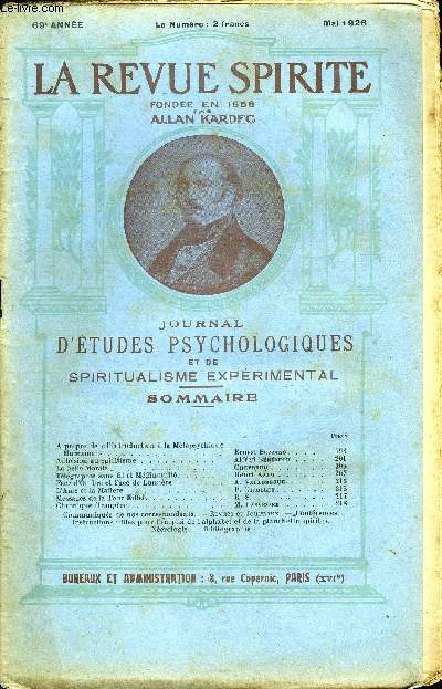 REVUE SPIRITE - JOURNAL D'ETUDES PSYCHOLOGIQUES